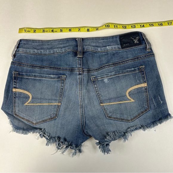American Eagle Women’s 4 Shortie Shorts Jean Distressed 360 Super Stretch #2249 - Picture 2 of 8